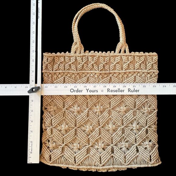 Macame Jute Boho Organic Lined Textured Handles Bag Vintage - Picture 9 of 9
